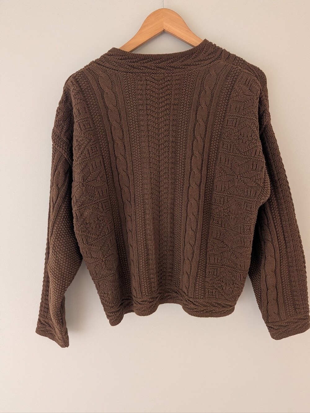Vintage L.L.Bean Made USA Brown Cotton Cable Knit Cardigan Sweater M Cozy Autumn - Picture 5 of 8